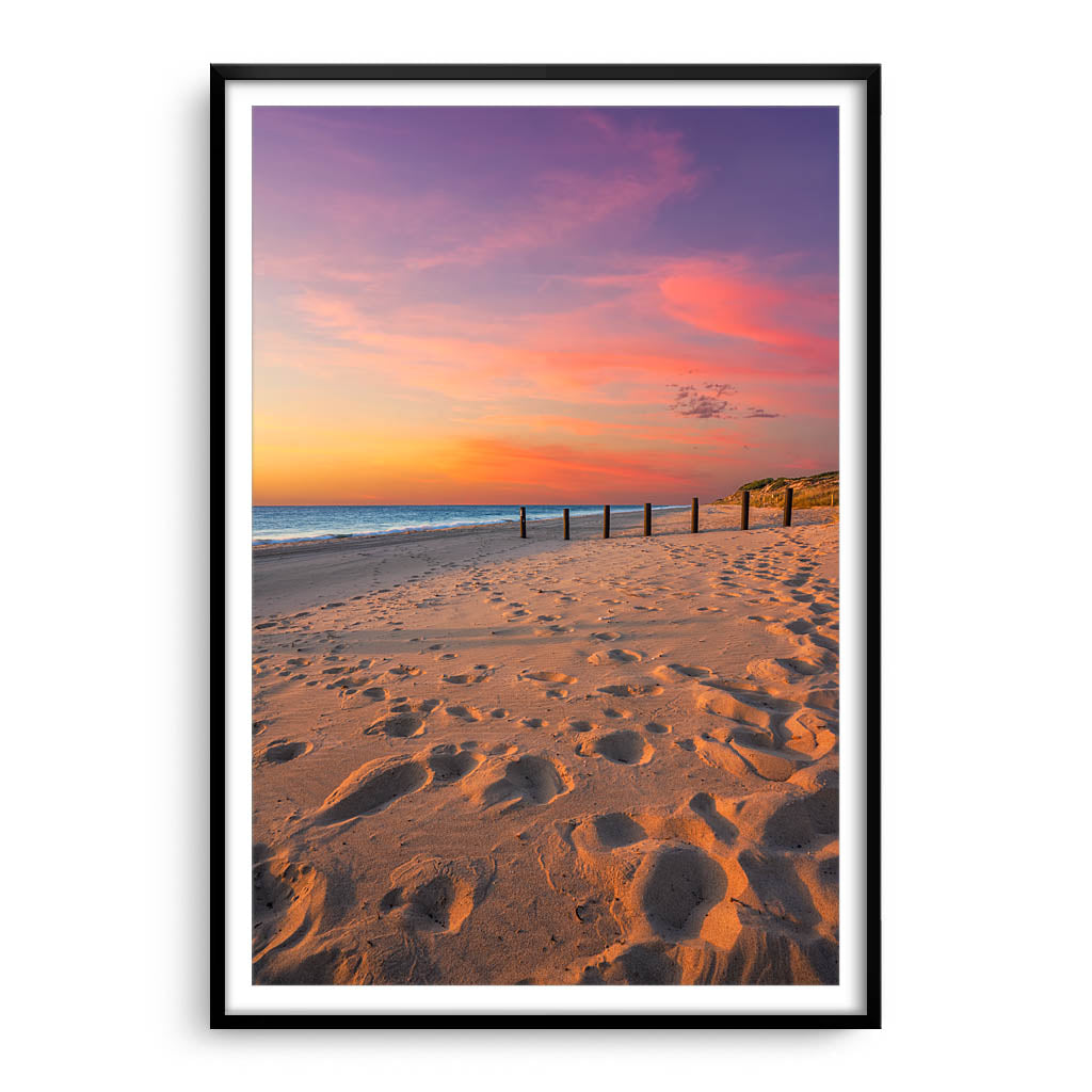 Sunset at Myalup Beach in Western Australia framed in black