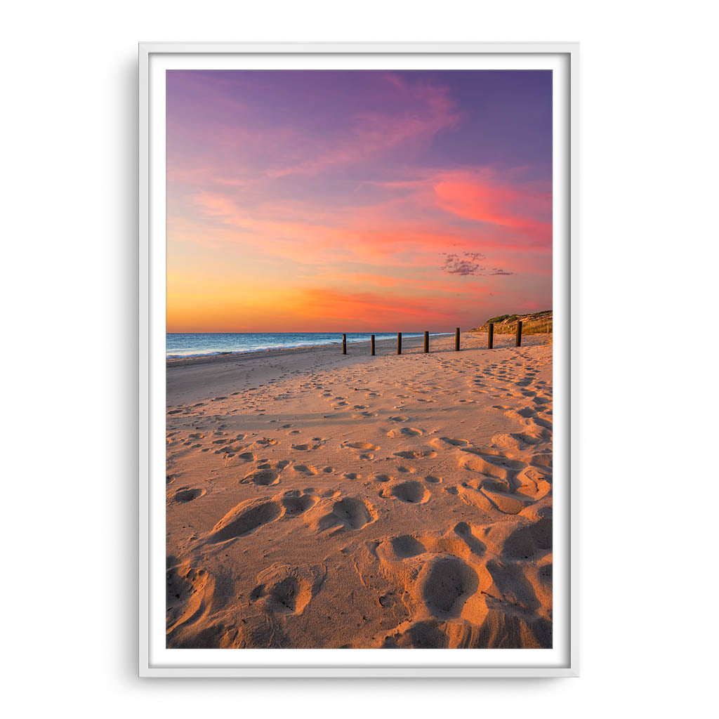 Sunset at Myalup Beach in Western Australia framed in white