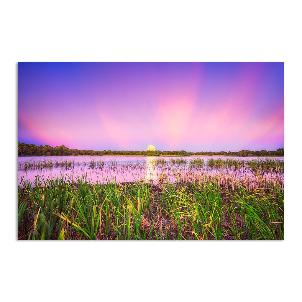 Moon rising over Lake Gwelup in Perth, Western Australia