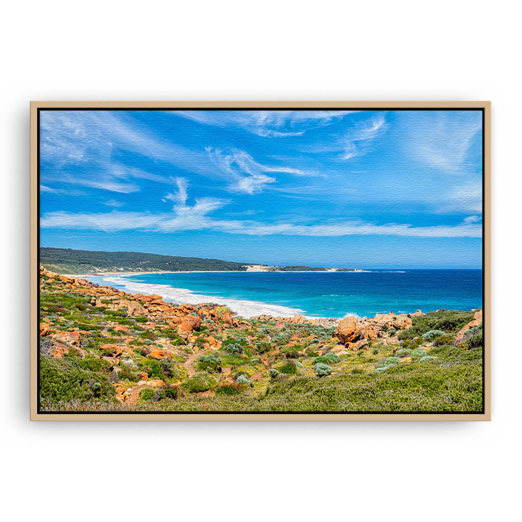 Injidup Bay in Western Australia framed canvas in raw oak