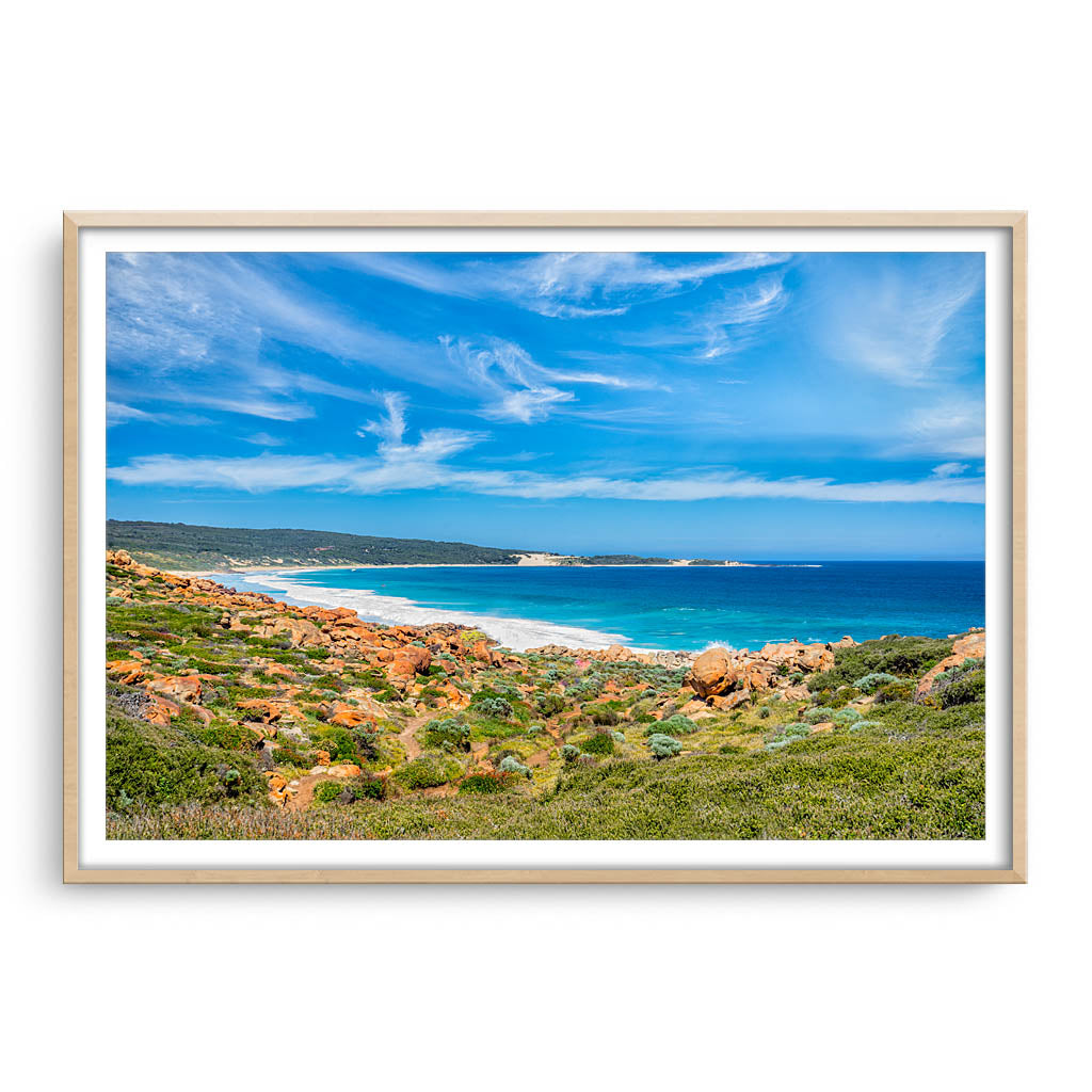 Injidup Bay in Western Australia framed in raw oak