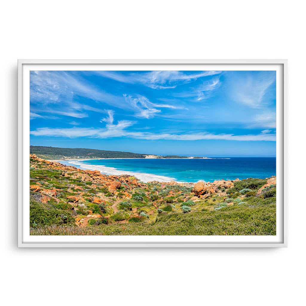 Injidup Bay in Western Australia framed in white
