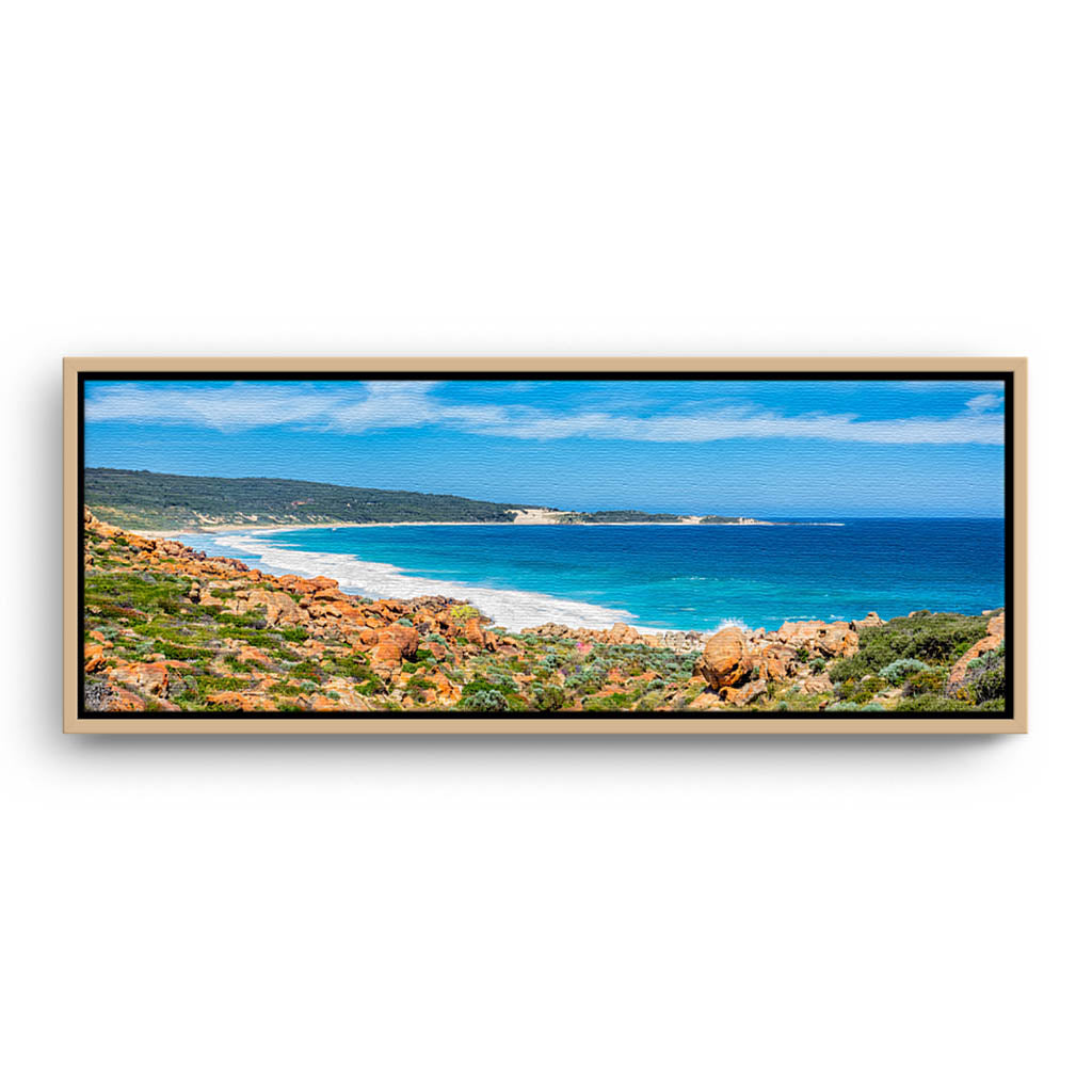 Injidup Bay in Western Australia framed canvas in raw oak