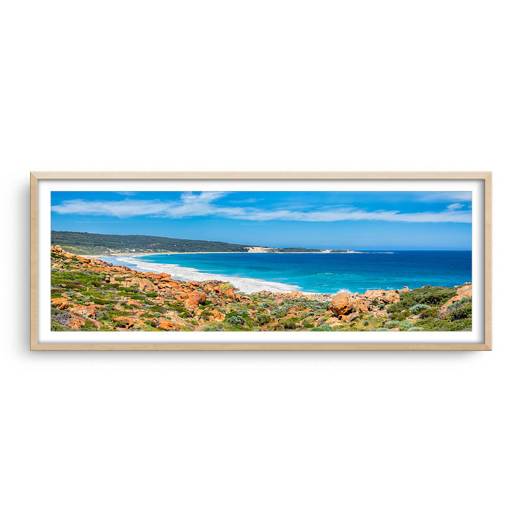 Injidup Bay in Western Australia framed in raw oak