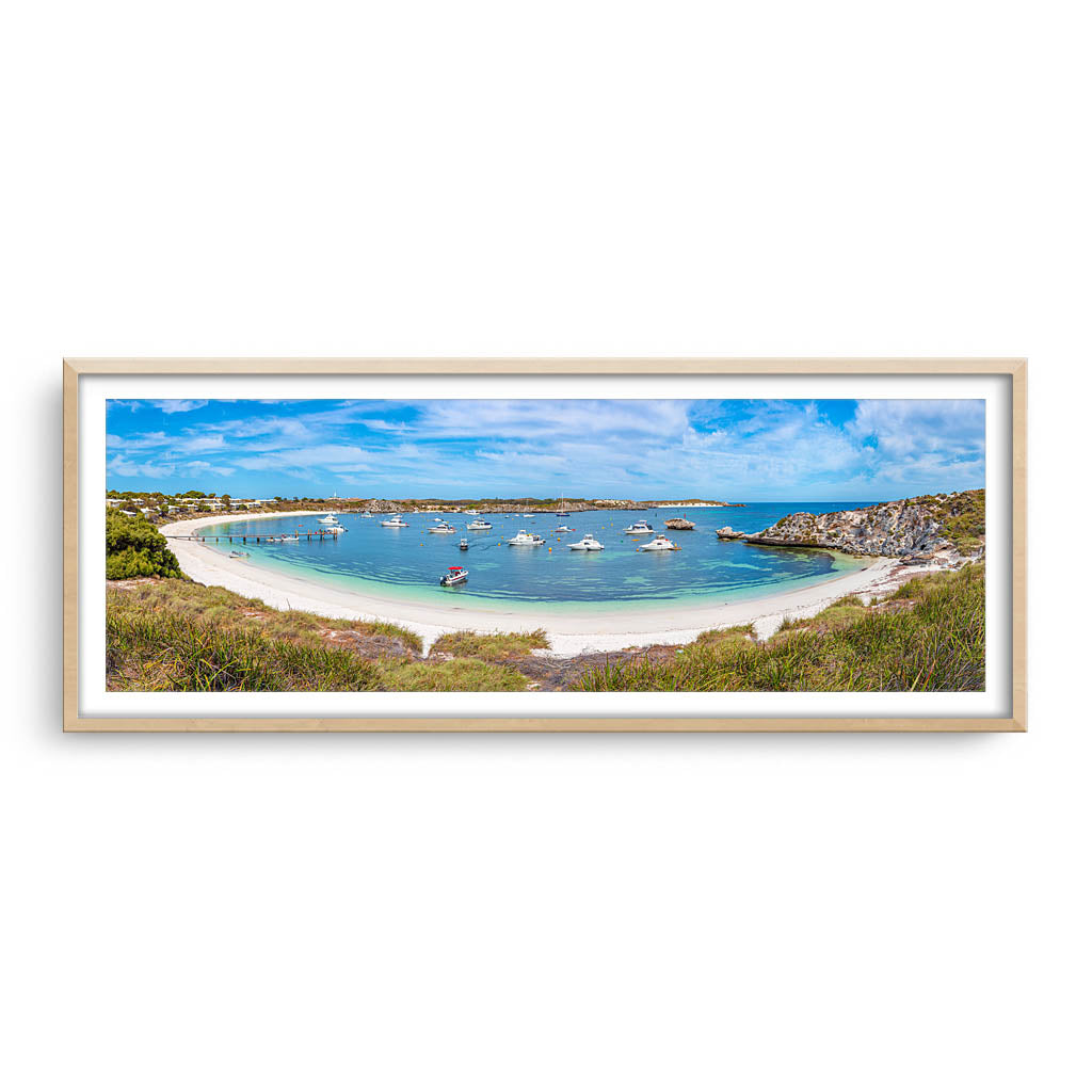 Geordie Bay on Rottnest Island in Western Australia framed in raw oak