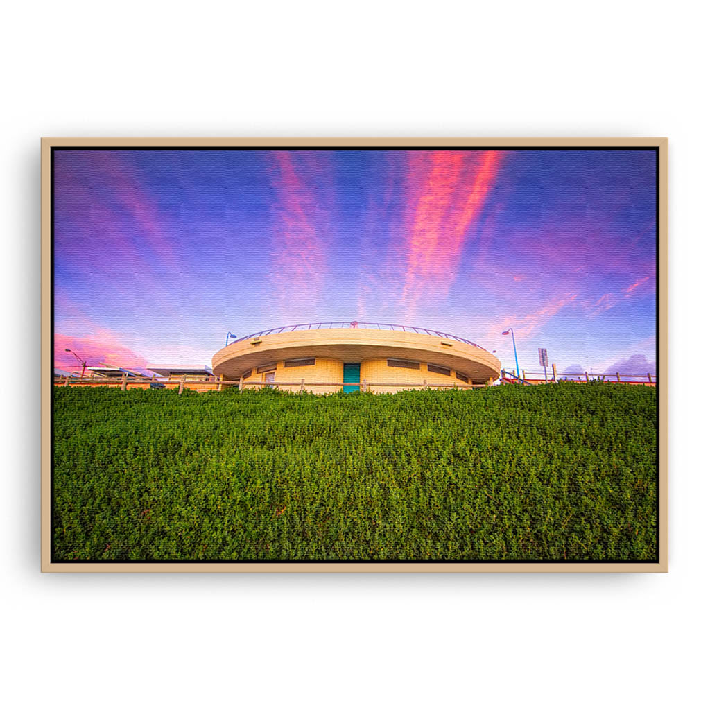 Viewing platform at Mettams Pool in Perth, Western Australia framed canvas in raw oak