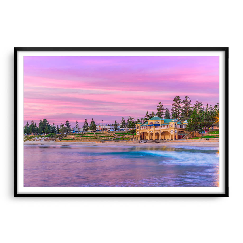 Sunset over Cottesloe Beach in Perth, Western Australia framed in black