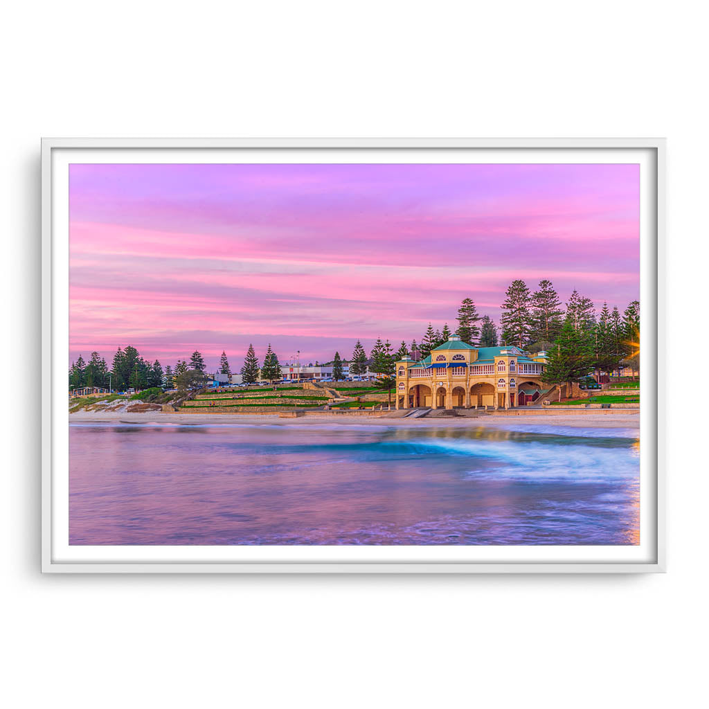 Sunset over Cottesloe Beach in Perth, Western Australia framed in white
