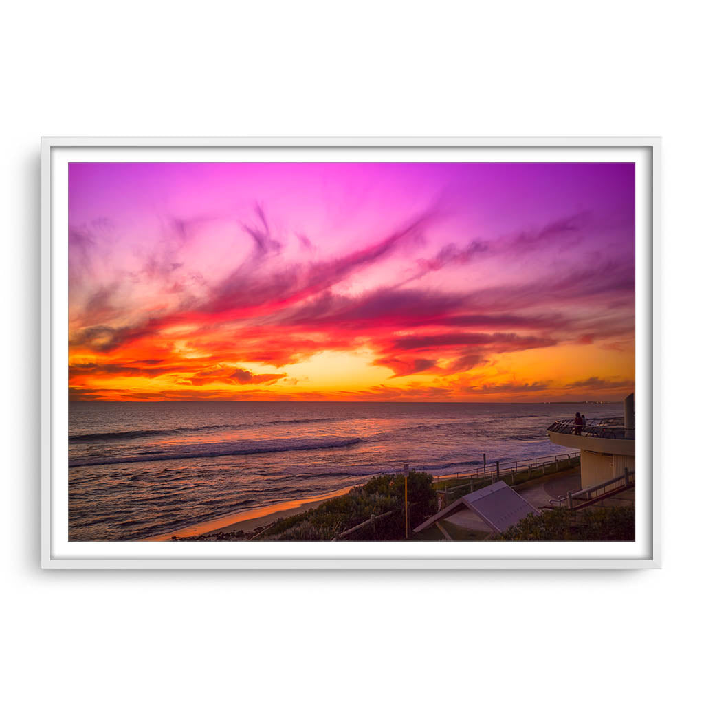 Sunset over Mettams Pool in Perth, Western Australia framed in white