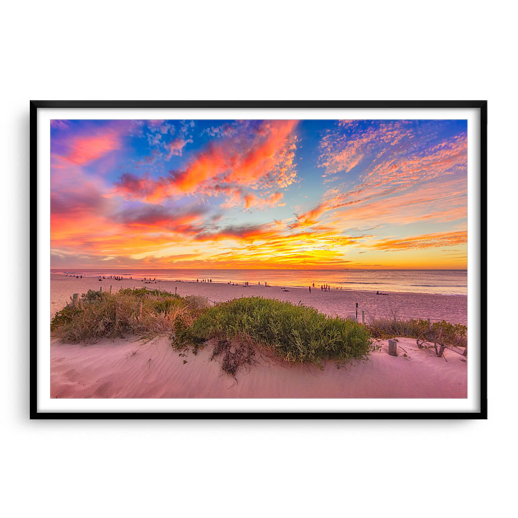 Summer sunsets over Scarborough Beach in Perth, Western Australia framed in black