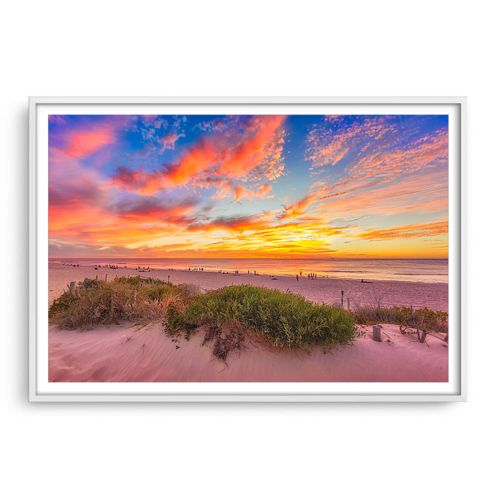 Summer sunsets over Scarborough Beach in Perth, Western Australia framed in white