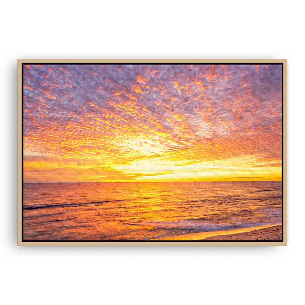 Sunset over Mettams Pool in Perth, Western Australia  framed canvas in raw oak