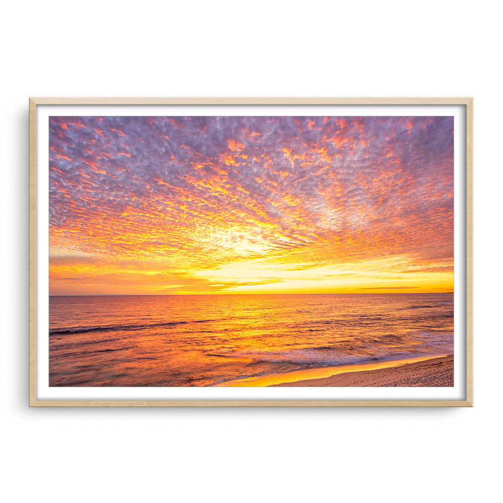 Sunset over Mettams Pool in Perth, Western Australia  framed in raw oak