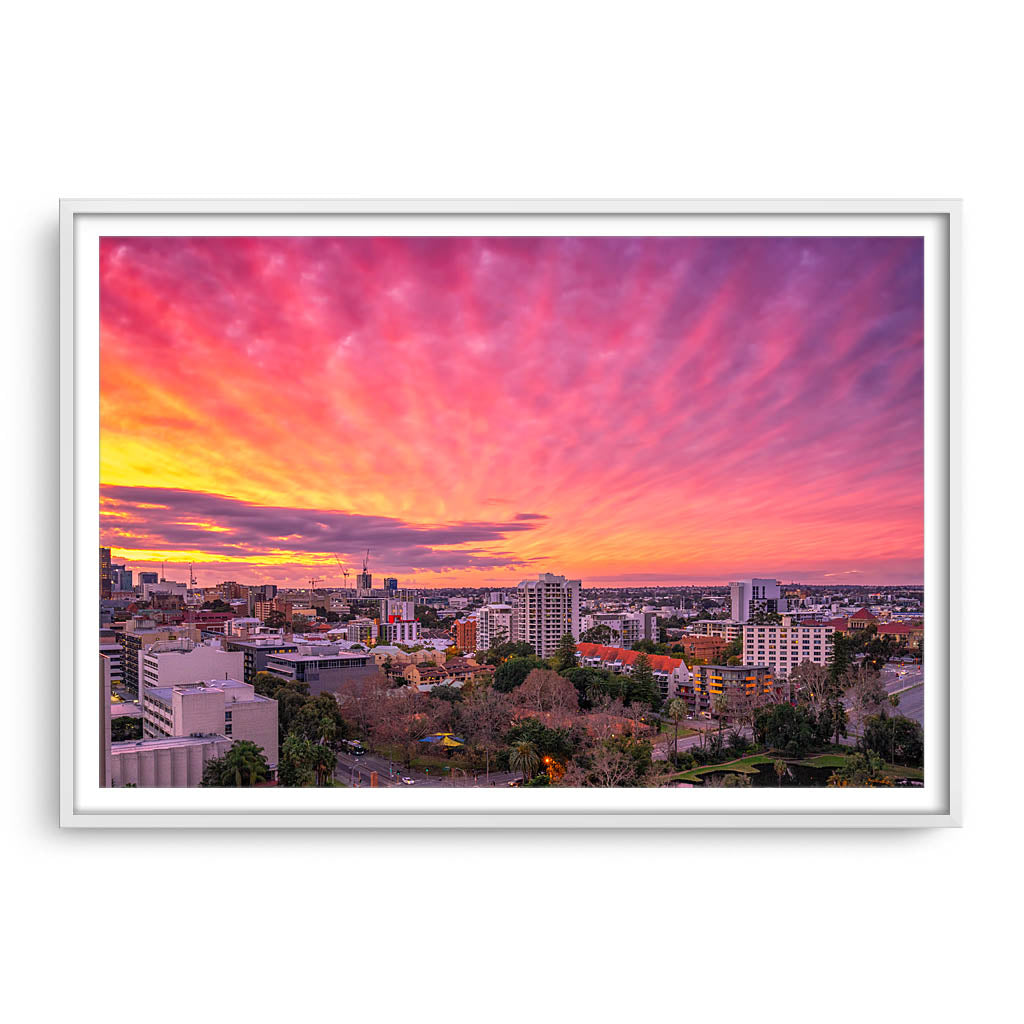 Sunset over East Perth in Western Australia framed in white