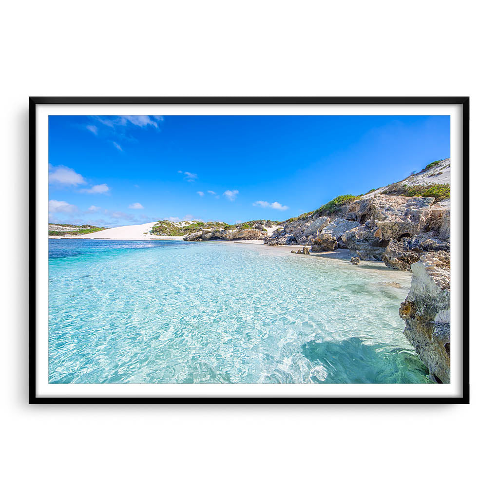Beautiful blue waters at Sandy Cape on the Coral Coast of Western Australia framed in black