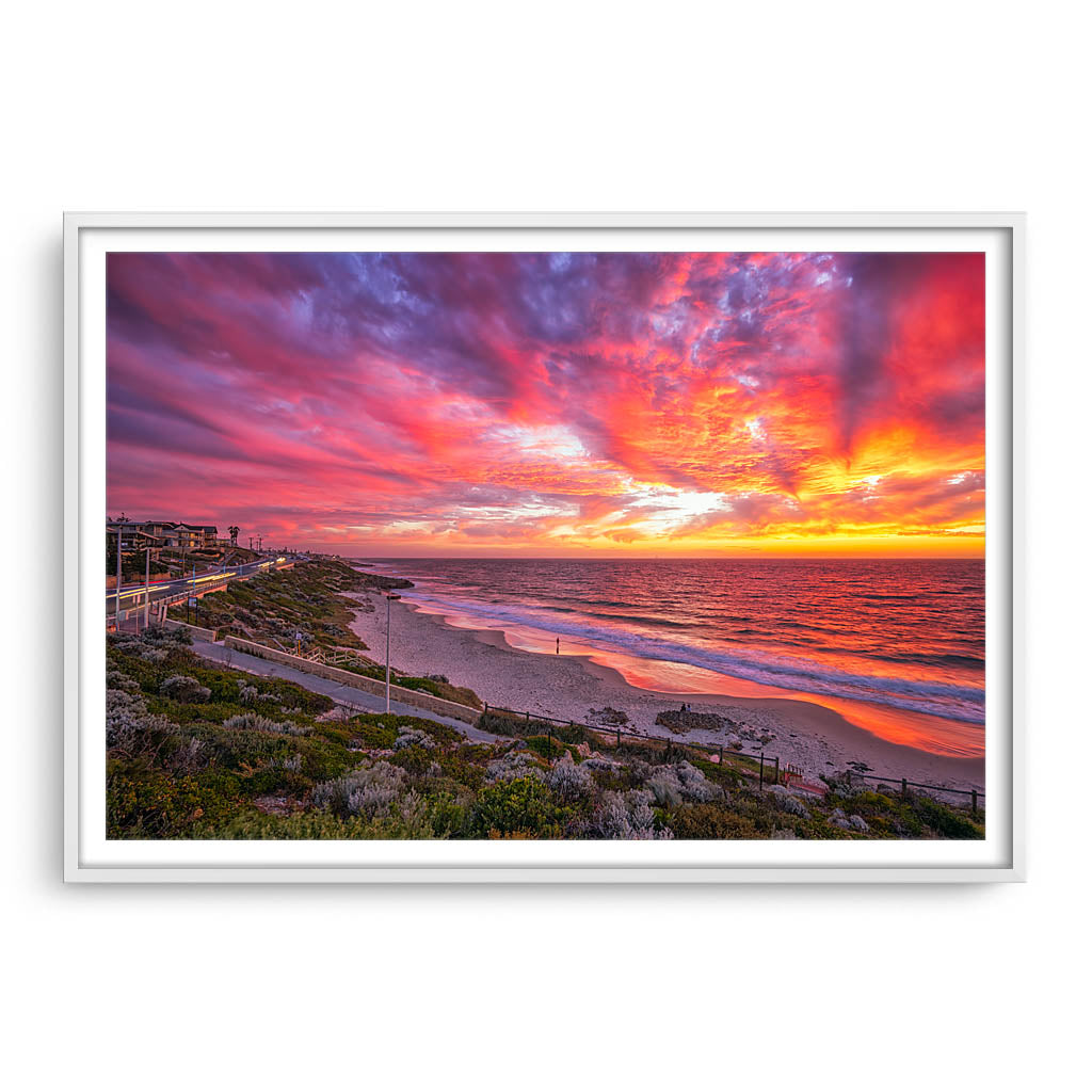 Stunning sunset over North Beach in Perth, Western Australia framed in white