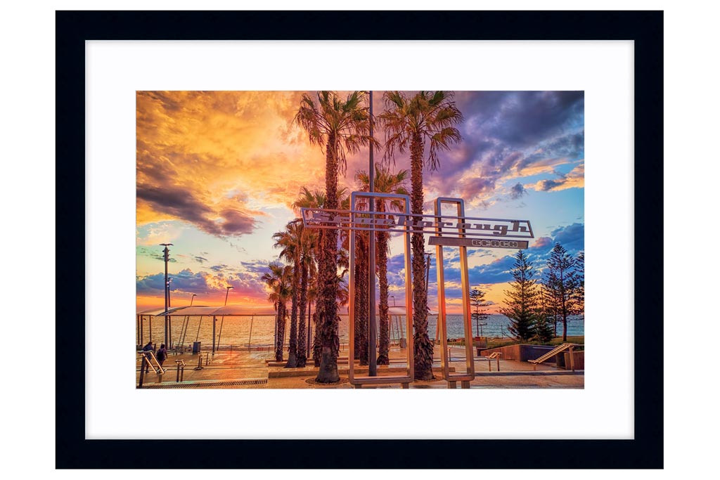 Stormy sunset at Scarborough Beach in Perth, Western Australia framed in black