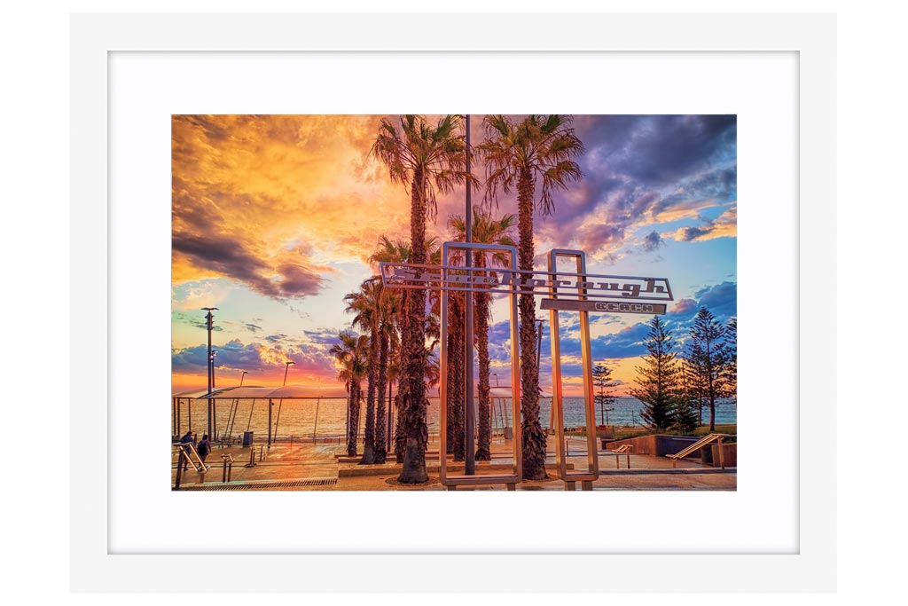 Stormy sunset at Scarborough Beach in Perth, Western Australia framed in white