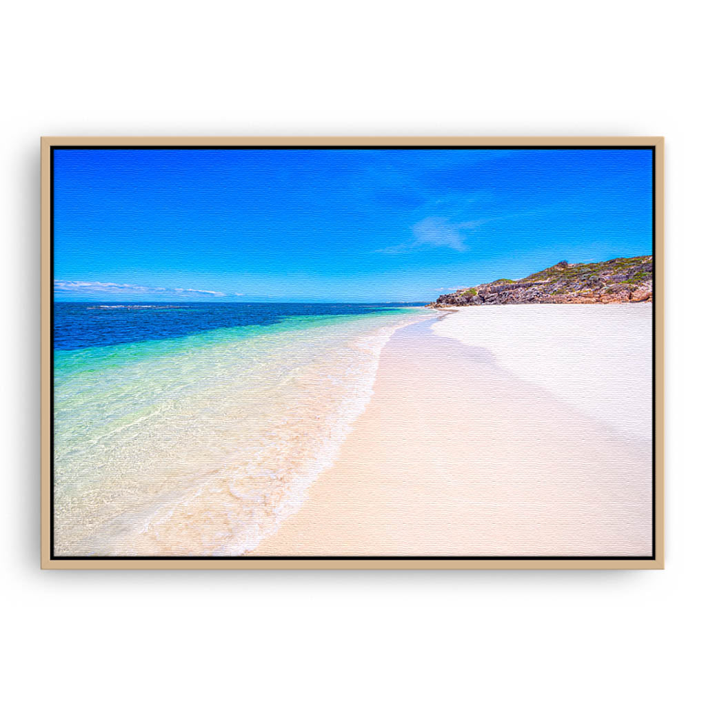 Sandy Cape Beach in Western Australia framed canvas in raw oak