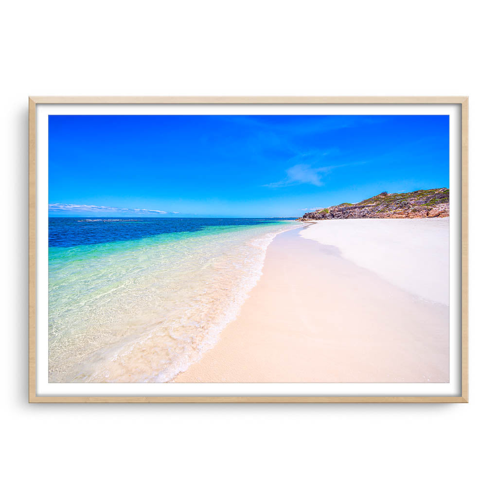 Sandy Cape Beach in Western Australia framed in raw oak