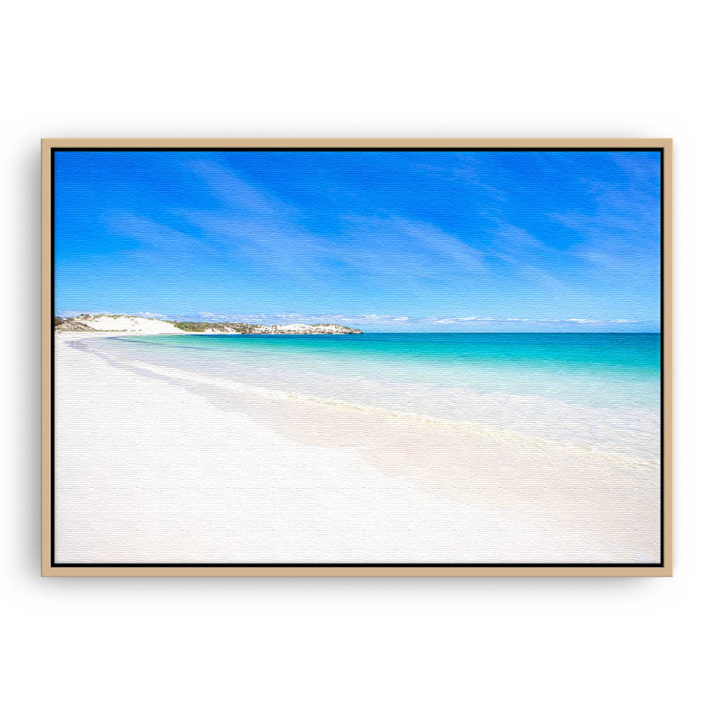 Sandy Cape Beach in Western Australia framed canvas in raw oak