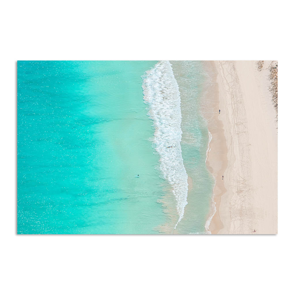 Aerial view of surfers at Trigg Beach in Perth, Western Australia