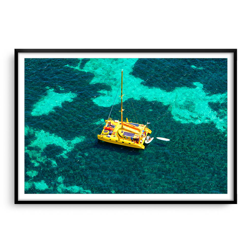 Aerial view of Capella Catamaran at Rottnest, Western Australia framed in black