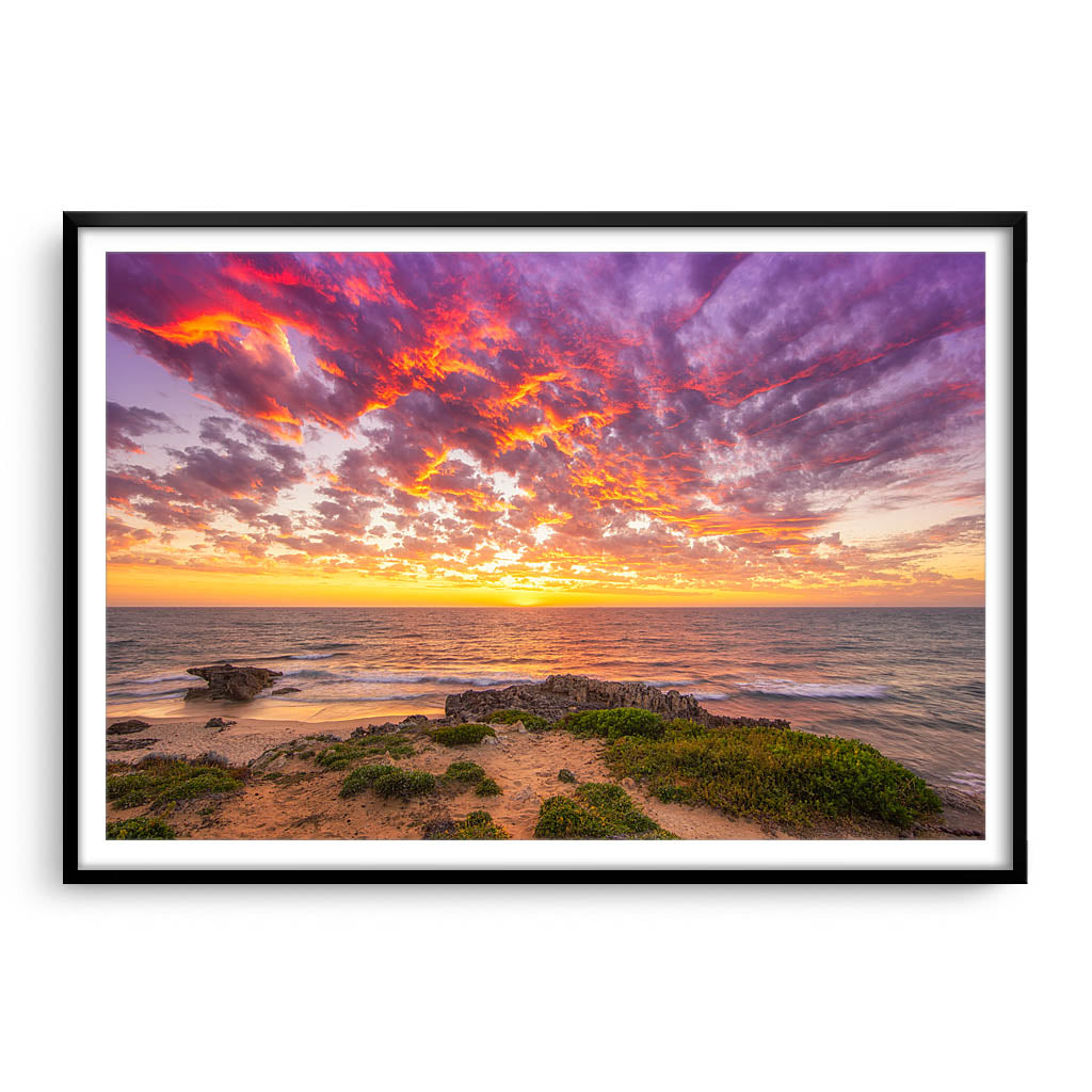 Sunset at Bennion Beach in Perth, Western Australia framed in black