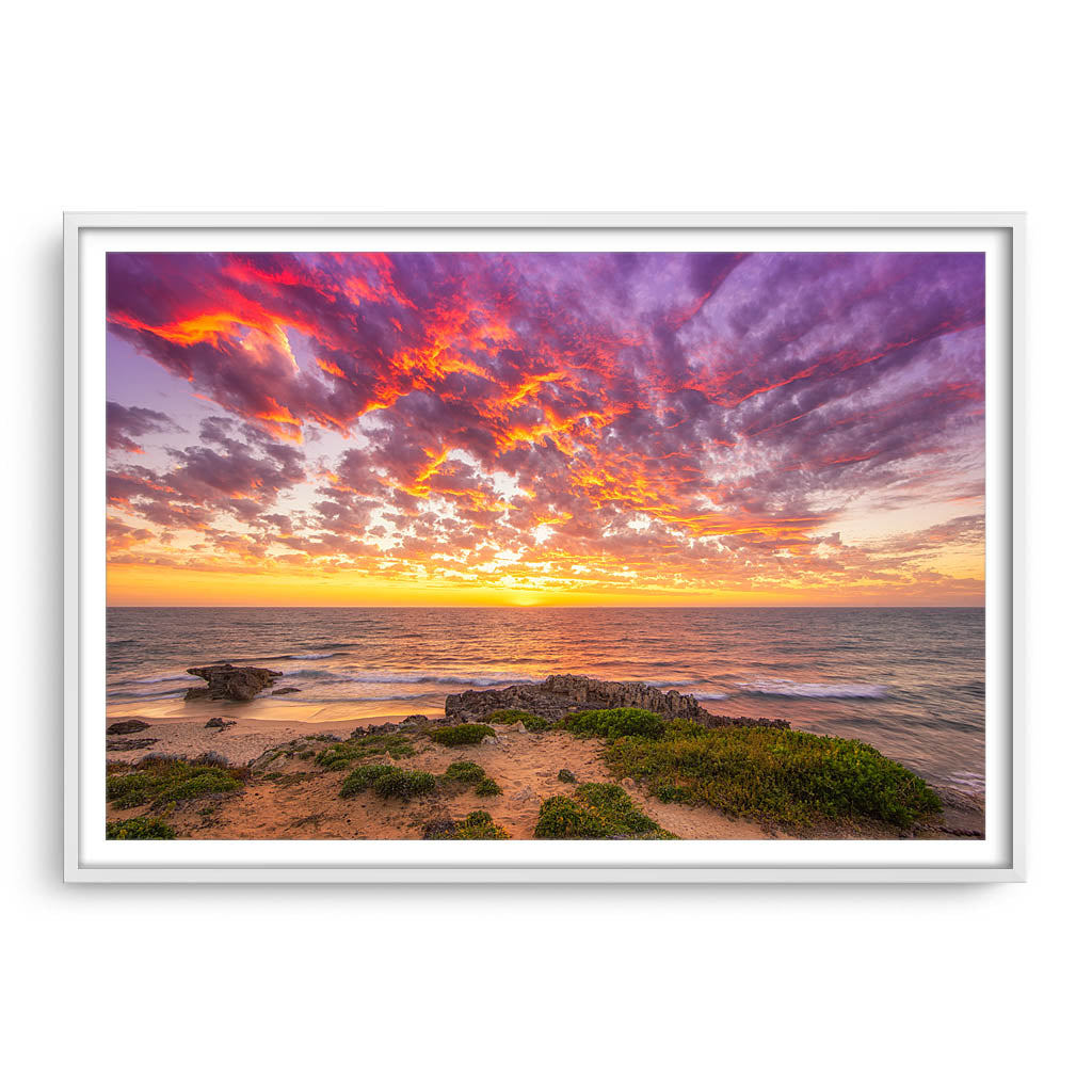 Sunset at Bennion Beach in Perth, Western Australia framed in white