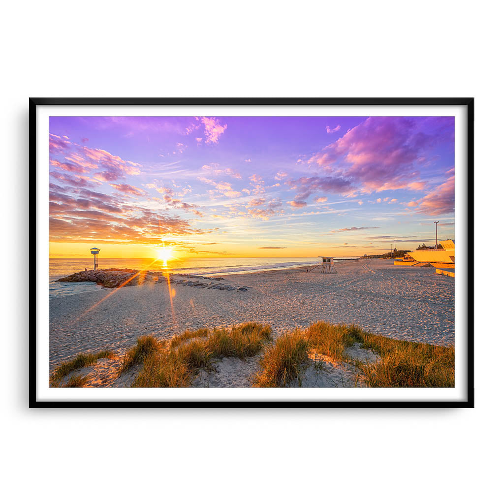 Winter sunset at City Beach in Perth, Western Australia framed in black