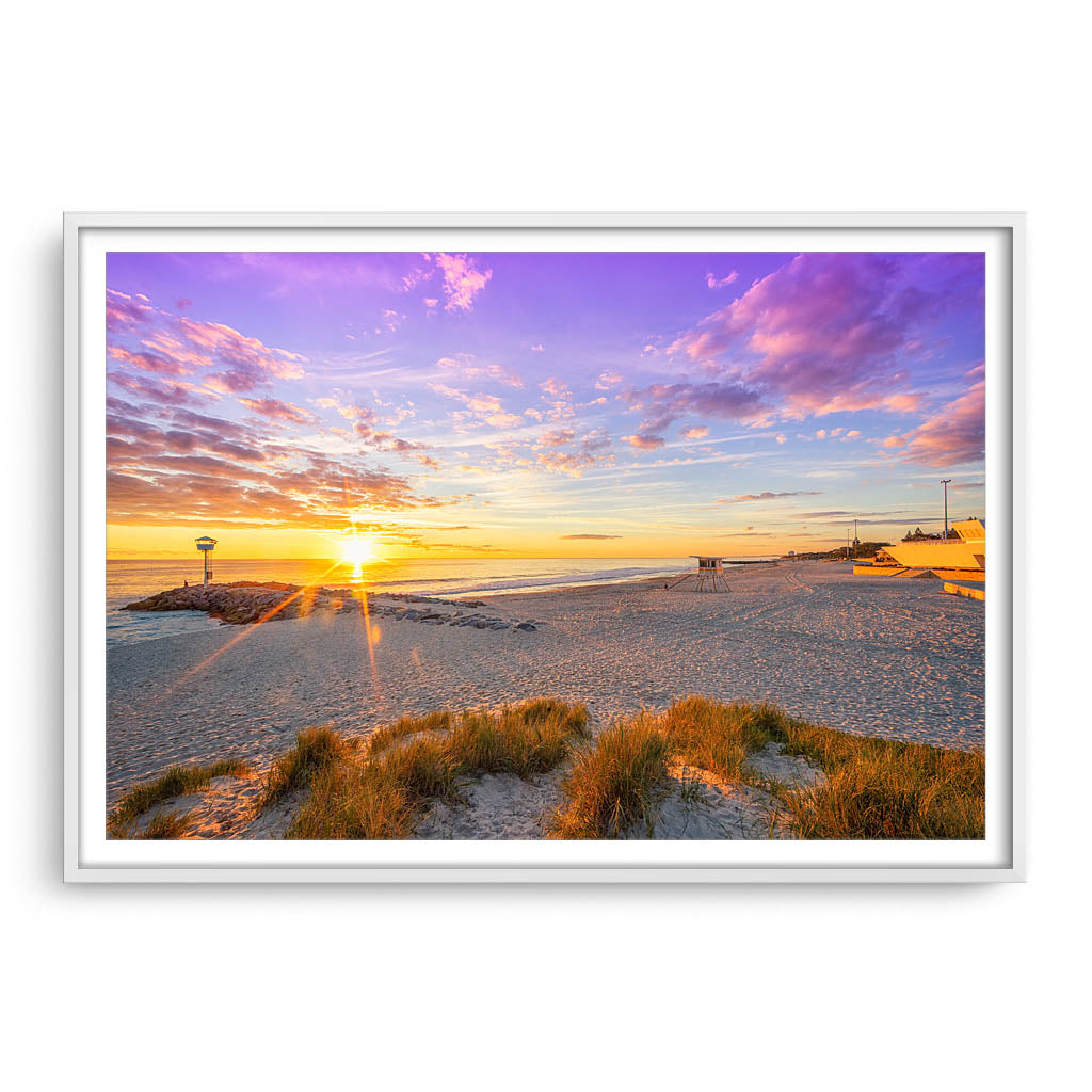 Winter sunset at City Beach in Perth, Western Australia framed in white