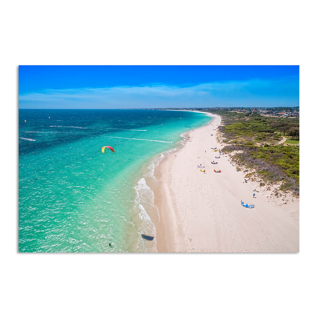 Aerial view of kitesurfers in Perth, Western Australia