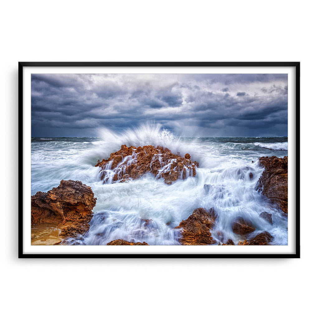 Stormy ocean in Perth, Western Australia framed in black