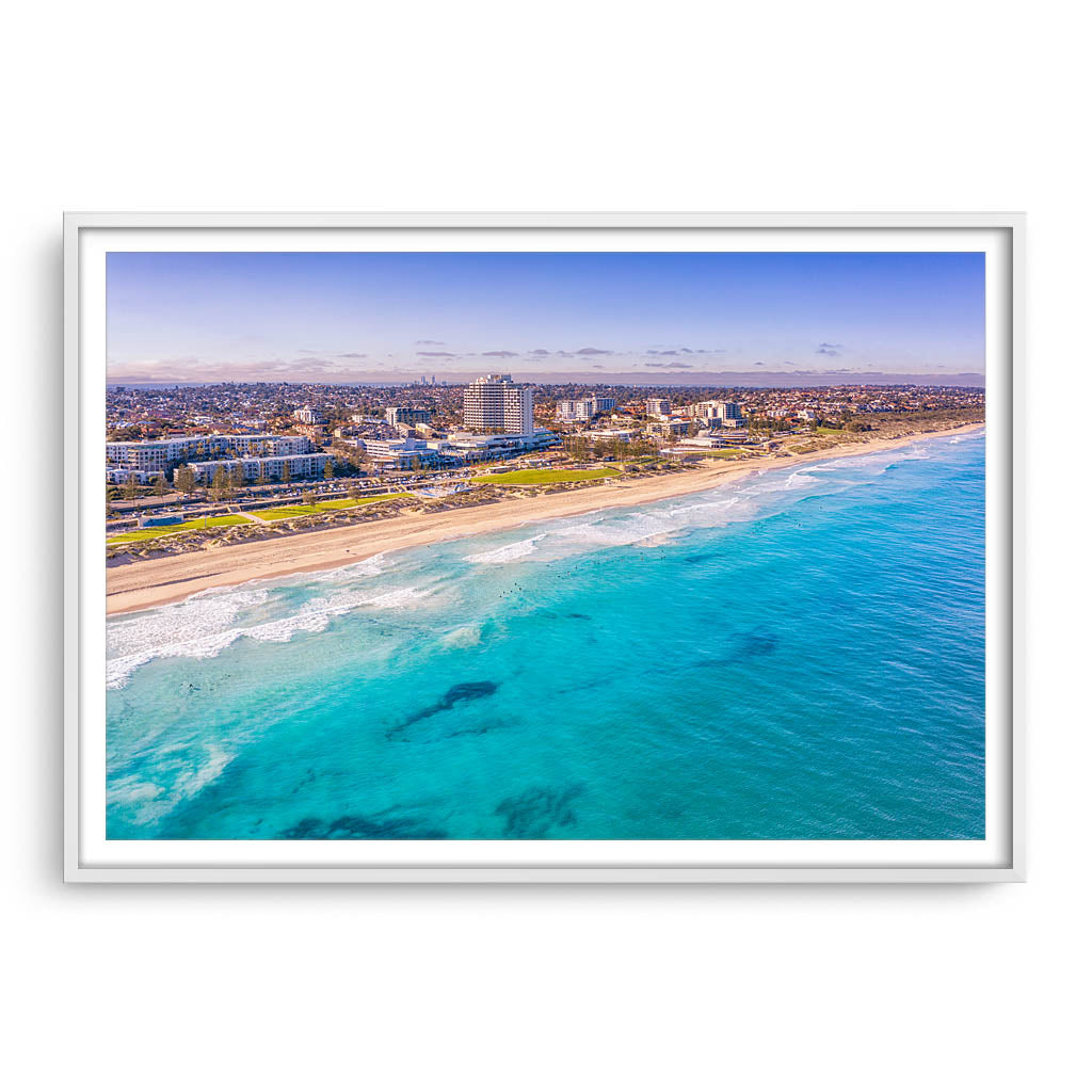 Aerial View of Scarborough Beach in Perth, Western Australia framed in white
