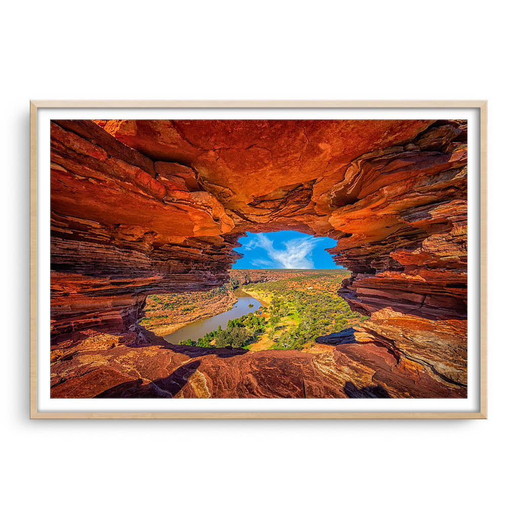 Natures Window in the Kalbarri National Park, Western Australia framed in raw oak