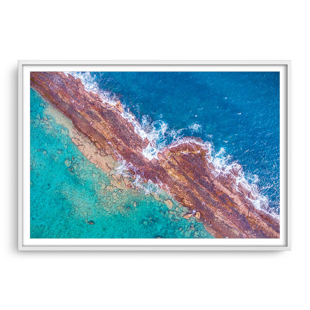 Abstract aerial of Port Gregory reefs in Western Australia framed in white