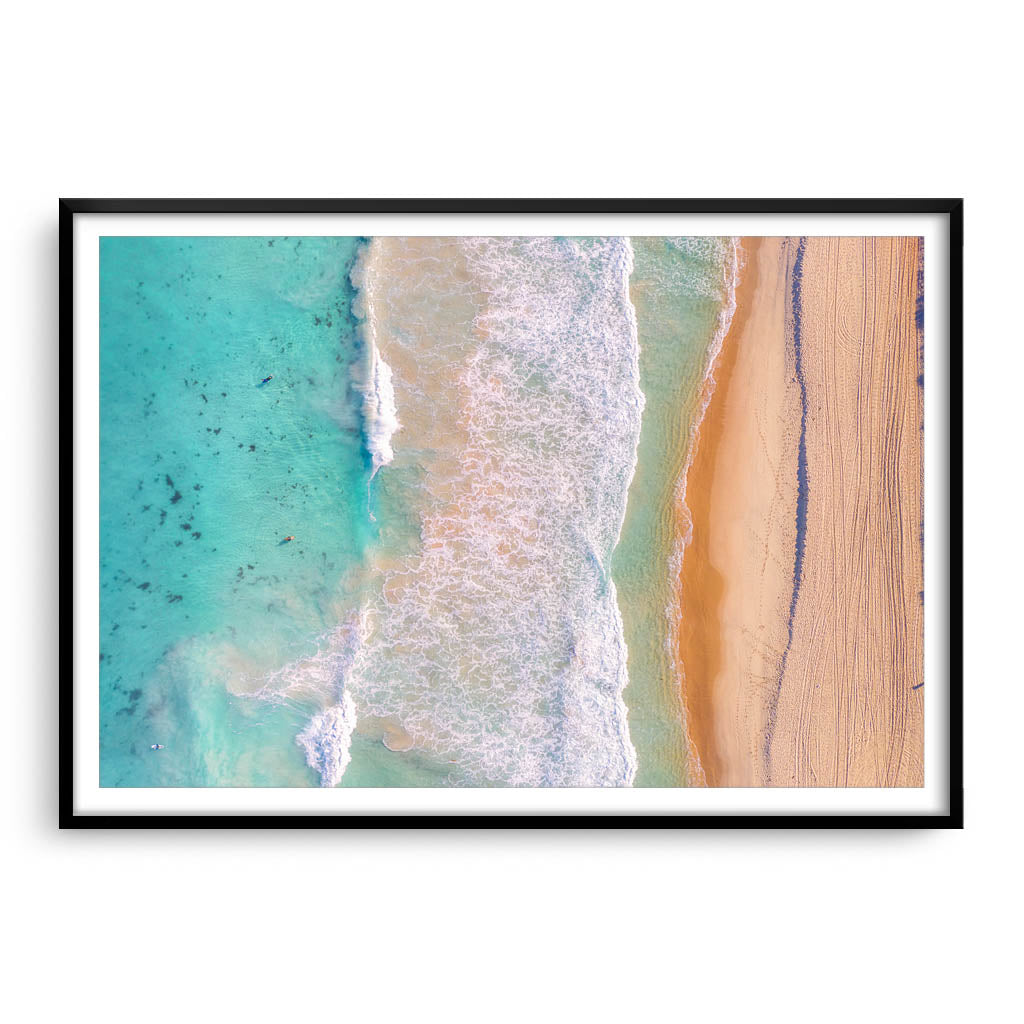 Aerial view of Trigg Beach in Perth, Western Australia framed in black