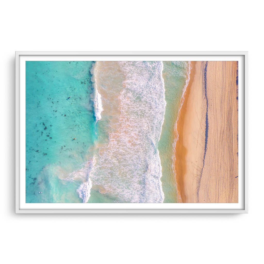 Aerial view of Trigg Beach in Perth, Western Australia framed in white