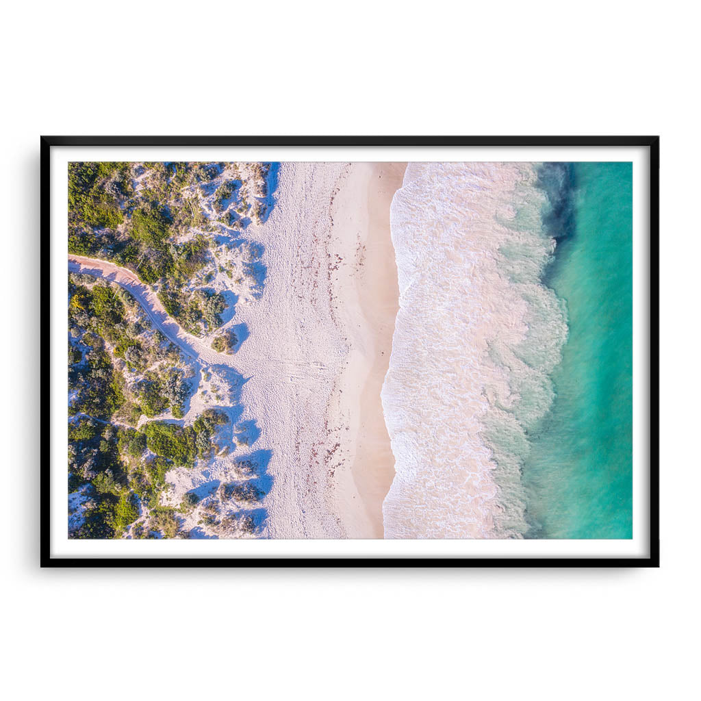Aerial view of Mullaloo Beach in Perth, Western Australia framed in black
