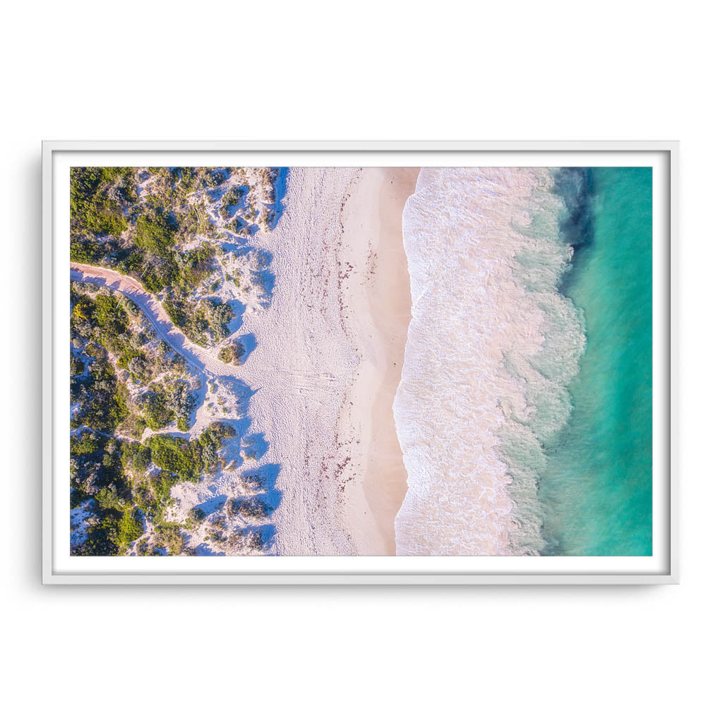 Aerial view of Mullaloo Beach in Perth, Western Australia framed in white