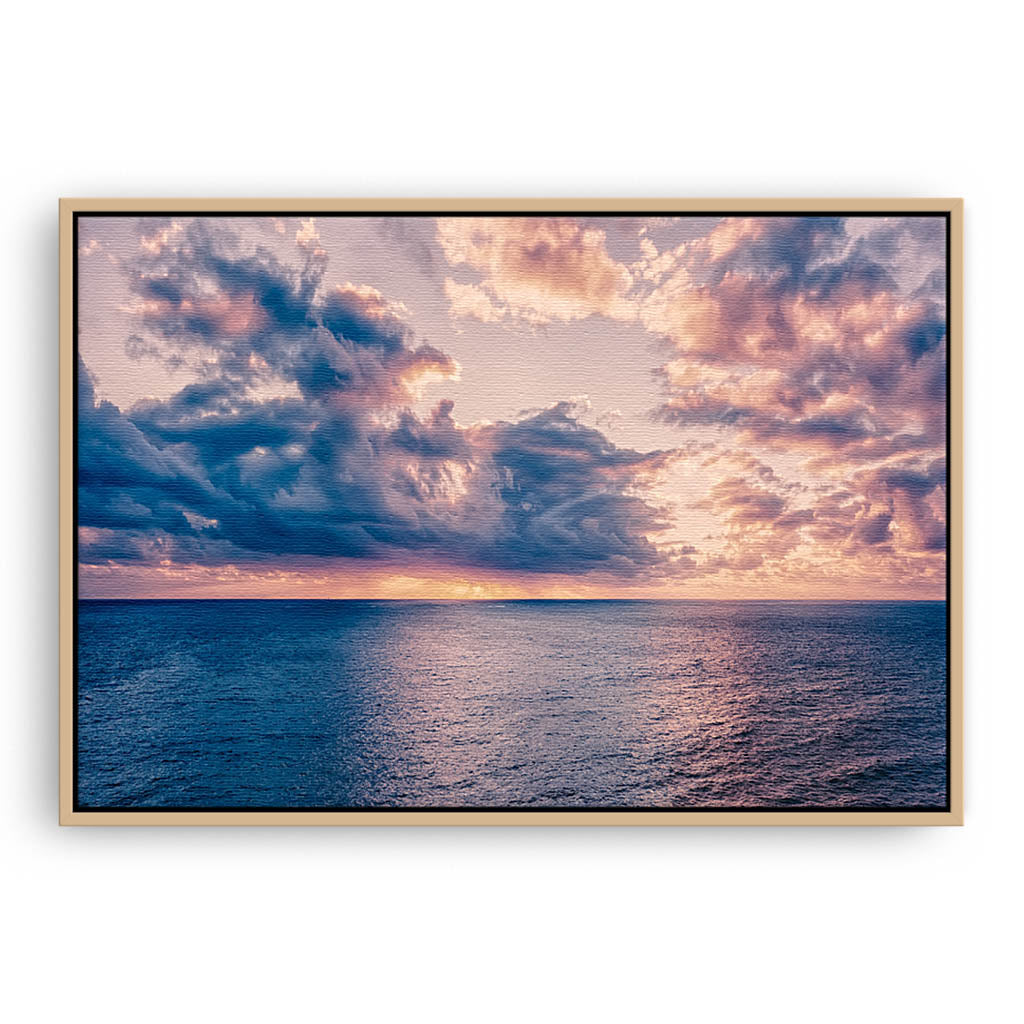 Storm approaching North Beach in Perth, Western Australia framed canvas in raw oak