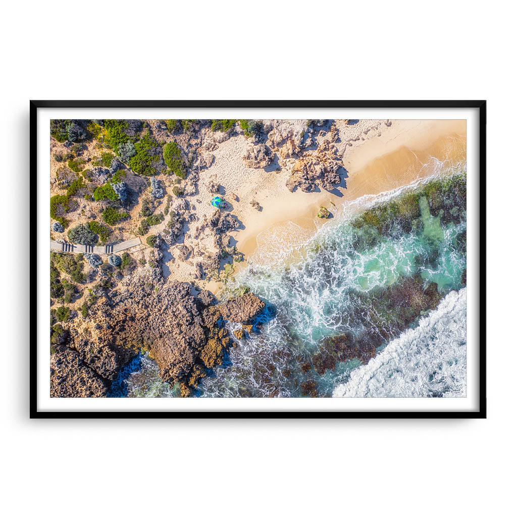 Aerial view of North Beach in Perth, Western Australia framed in black