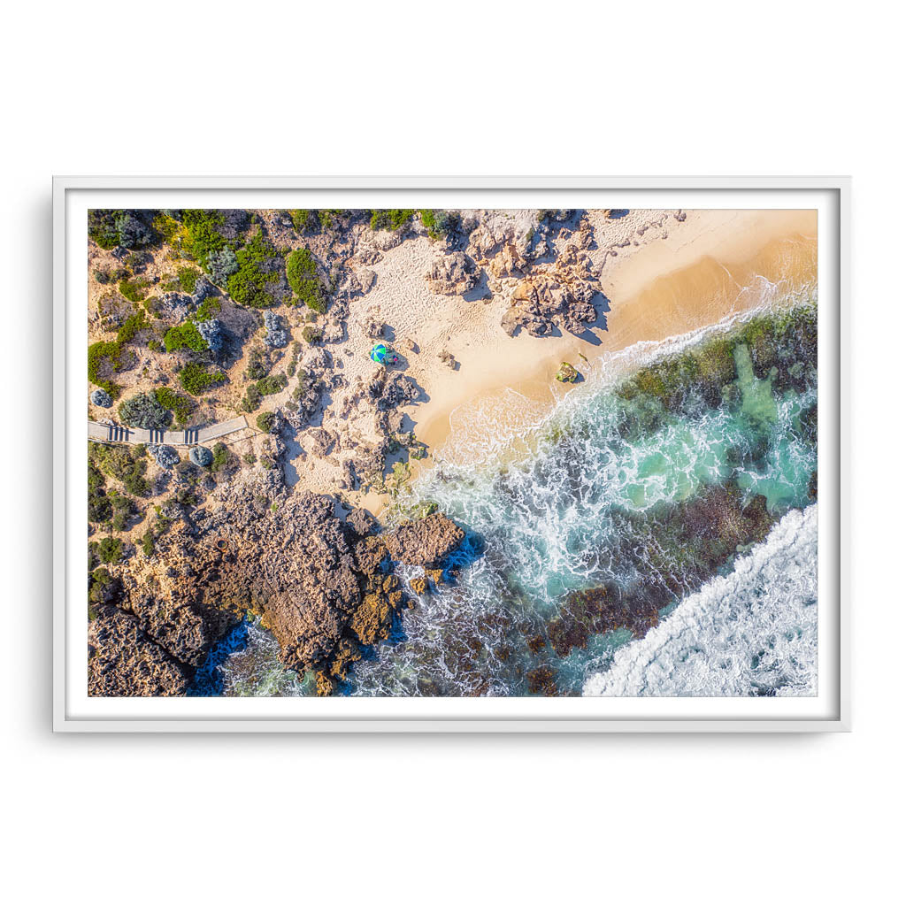 Aerial view of North Beach in Perth, Western Australia framed in white