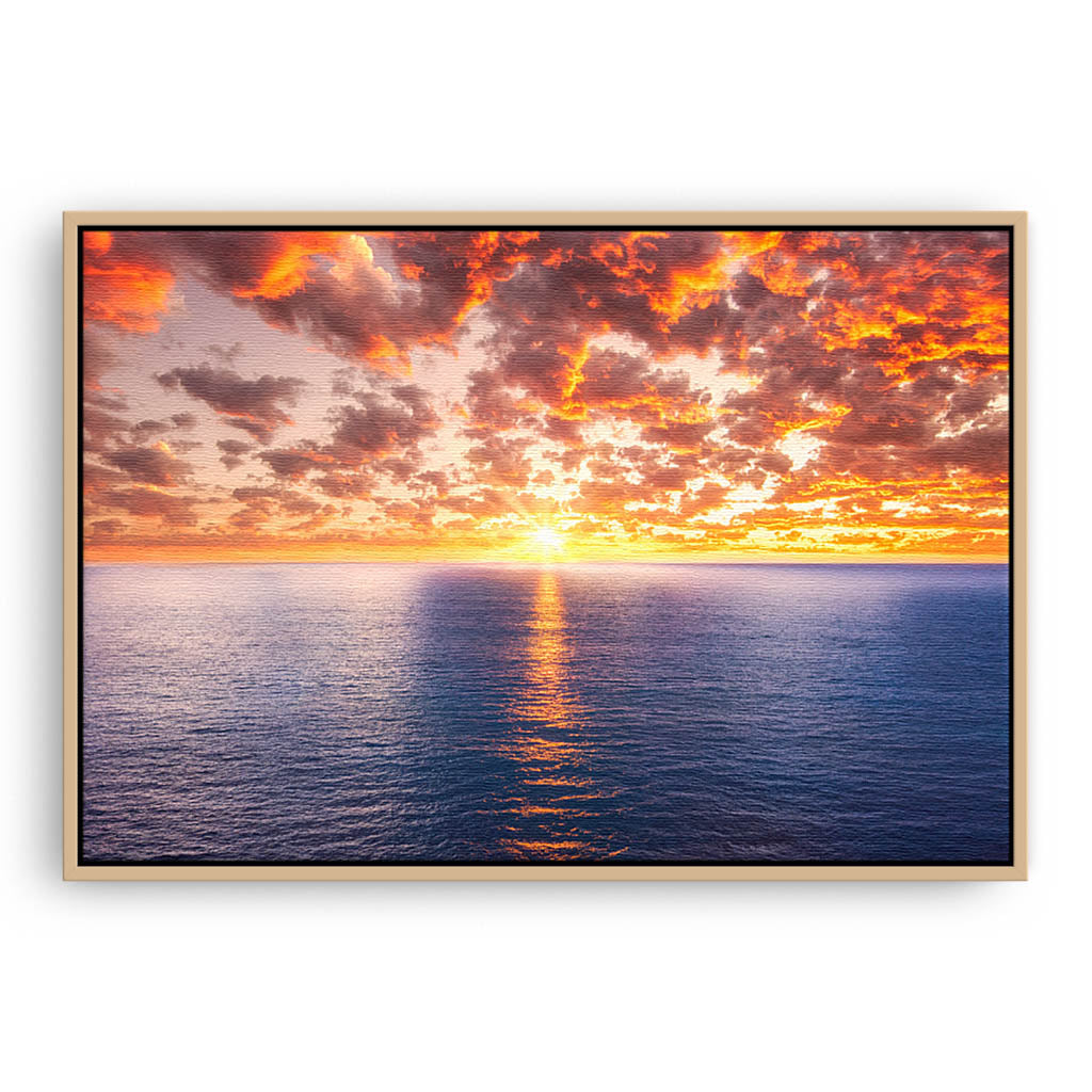 Sunset steps at Mettams Pool in Perth, Western Australia framed canvas in raw oak