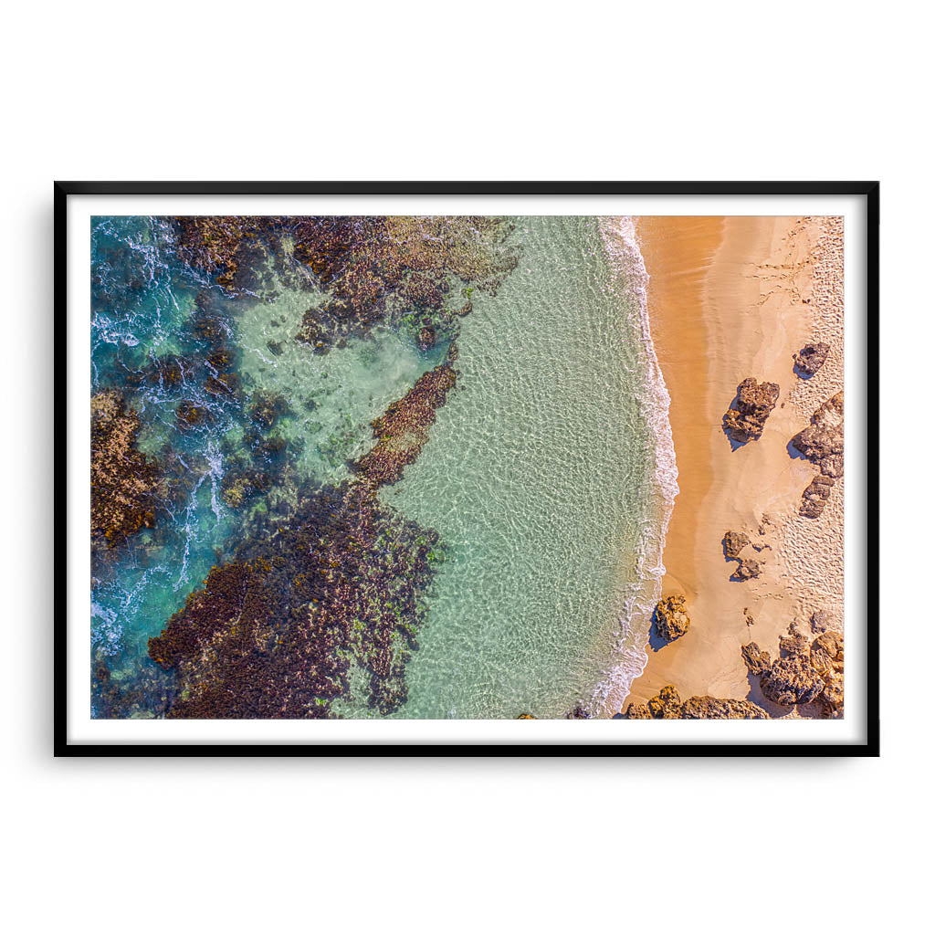 Aerial view of Perth Beach in Western Australia framed in black