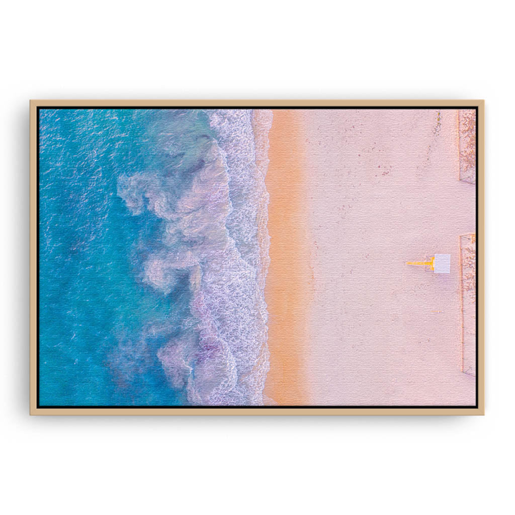 Aerial view of Sorrento Beach in Perth, Western Australia framed canvas in raw oak