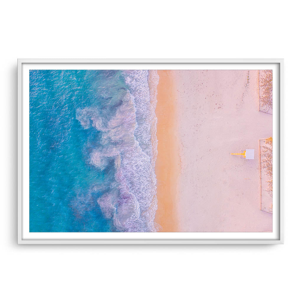 Aerial view of Sorrento Beach in Perth, Western Australia framed in white
