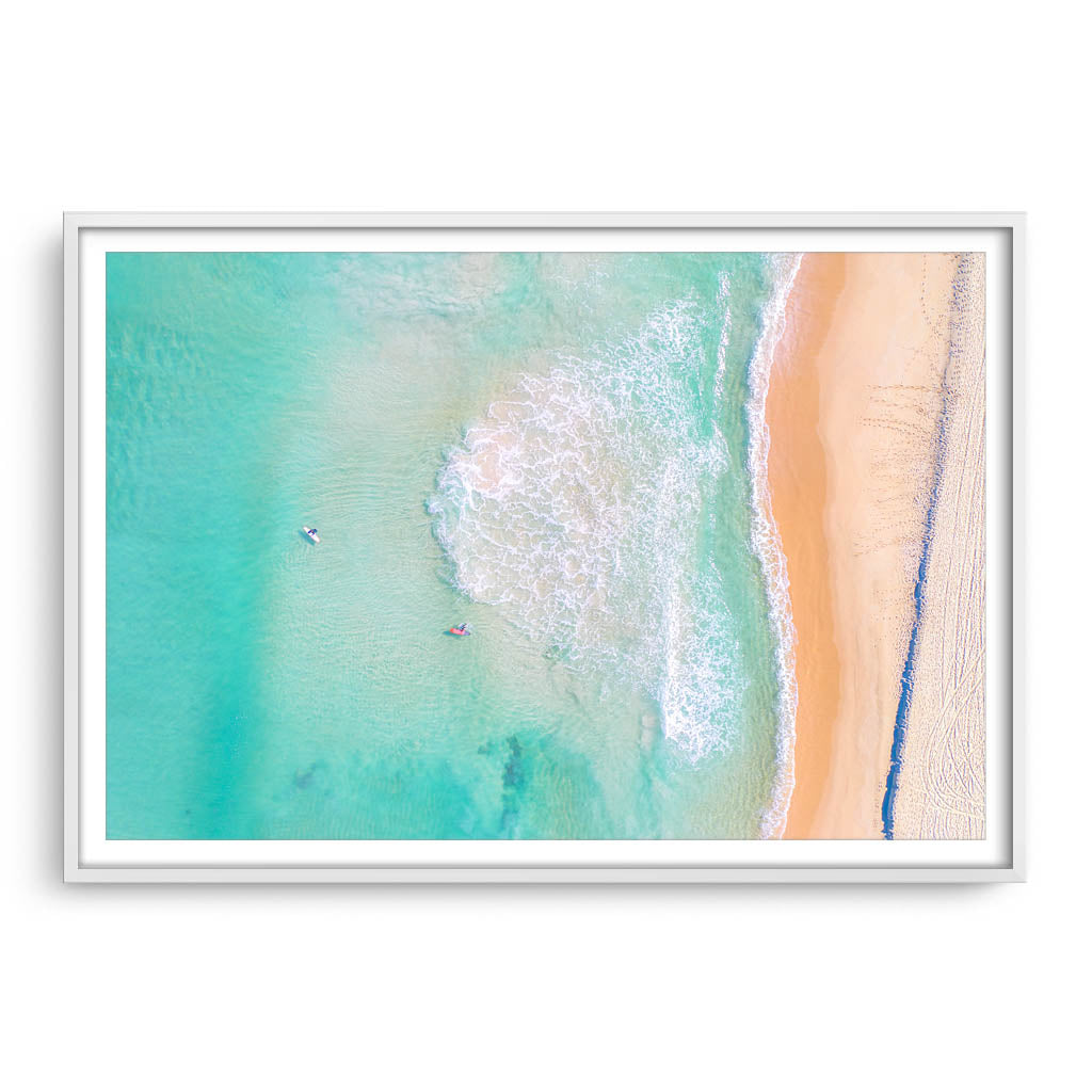 Aerial view of Trigg Beach in Perth, Western Australia framed in white