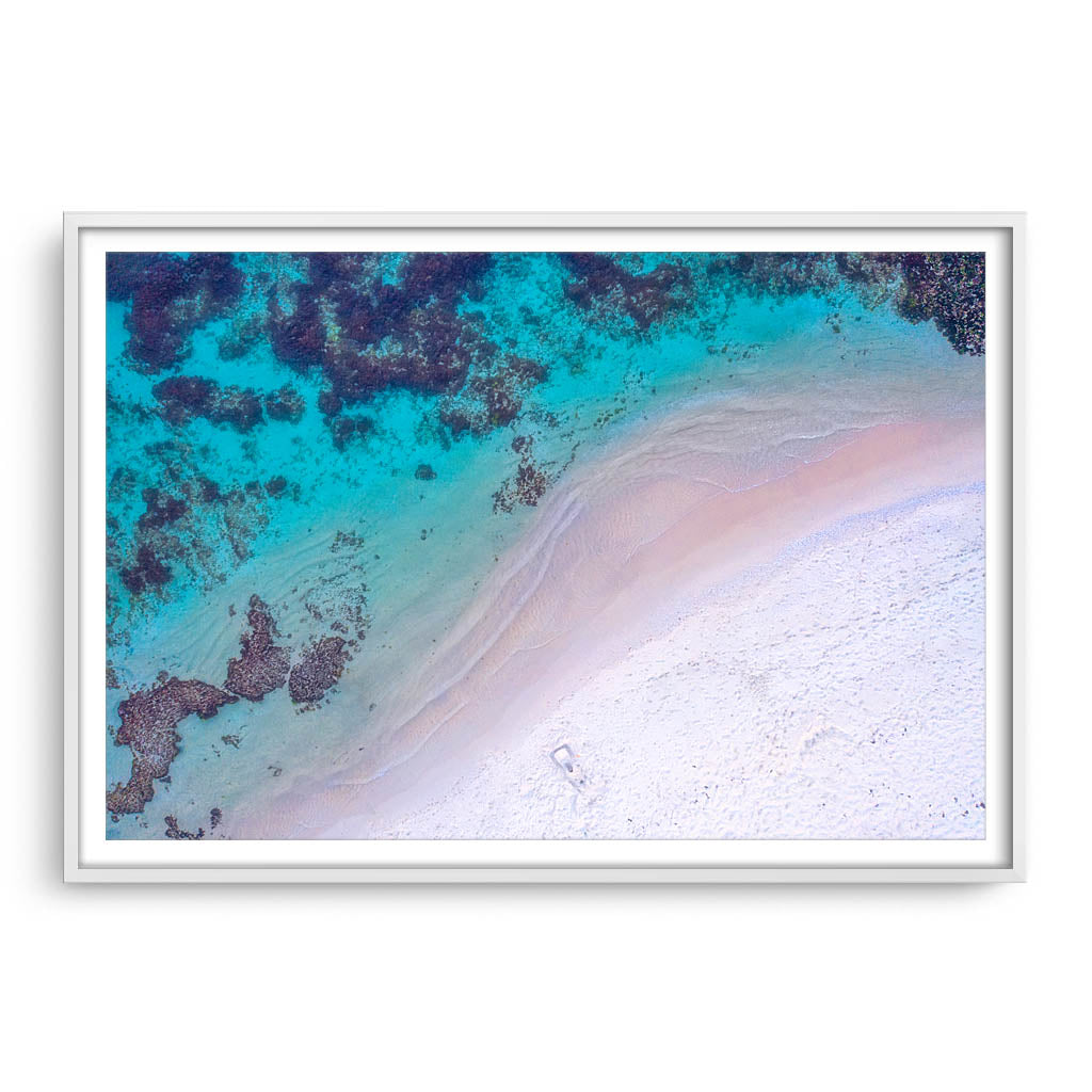 Aerial view of Mettams Beach in Perth, Western Australia framed in white