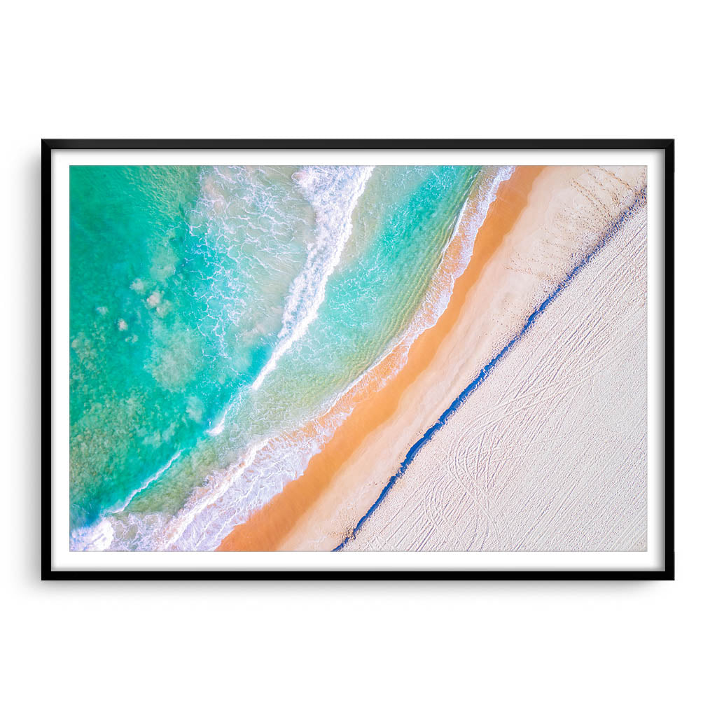 Aerial view of Trigg Beach in Perth, Western Australia framed in black